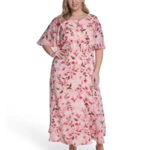 Plus Size Smocked Waist Cape-Sleeve Dress