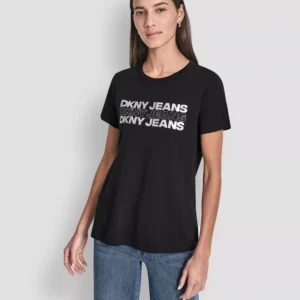 Women's Double Foil Horizontal Outline Stud Logo T-Shirt