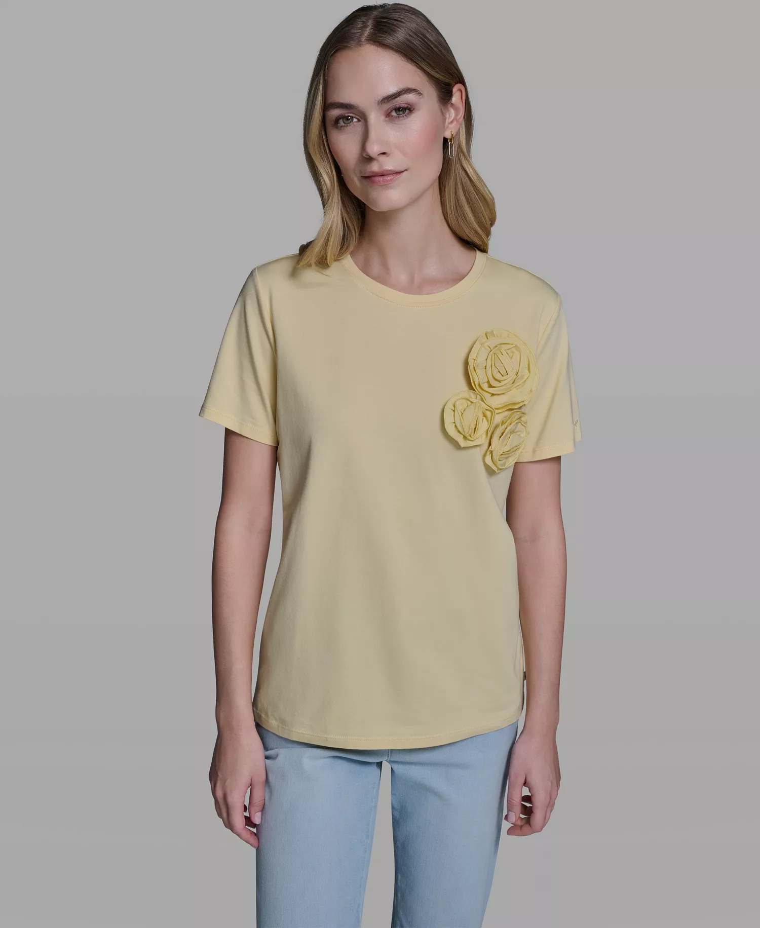 mni-7bab4b5f7fe23a1c8247ac3b8365f9c5 Women's Rose Trim Knit Crew Neck Top — изображение 5