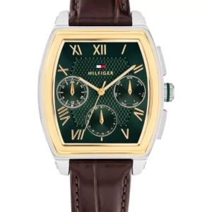 Men's Multifunction Dark Brown Leather Bracelet Watch, 36mm