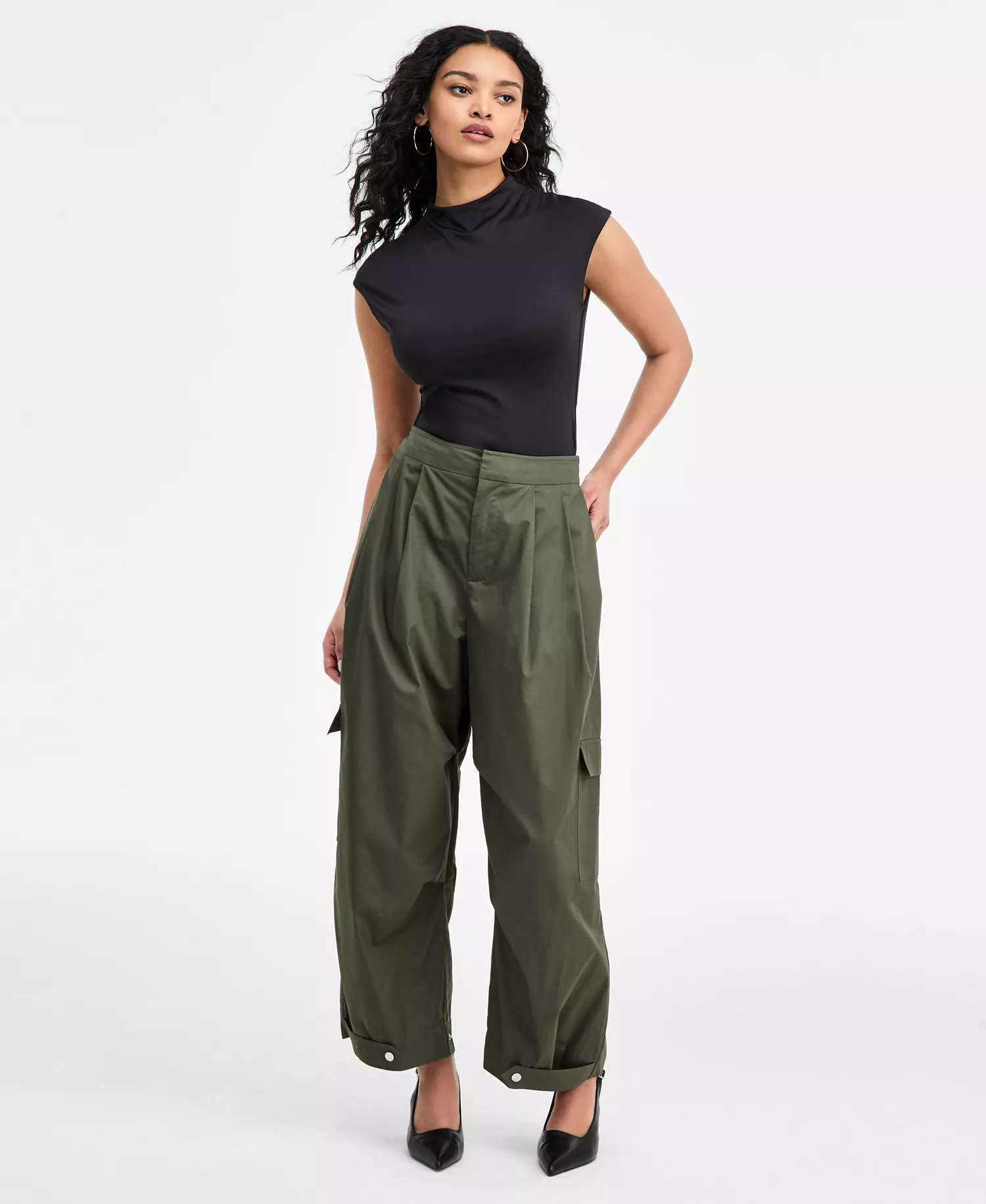 mni-7bc14b13219fc825d2966a6f7a239cb7 Women's Olive Barrel-Leg Pants, Macy's Exclusive