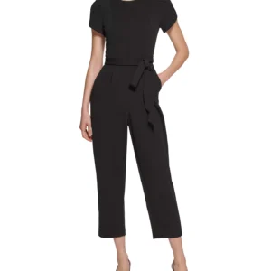 Petite Puff-Sleeve Belted Jumpsuit