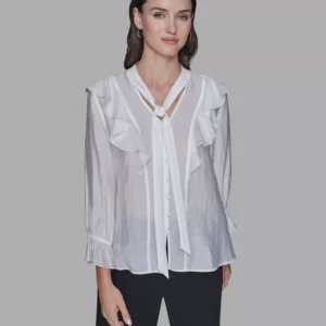 Women's Mock Neck Solid Organza Blouse