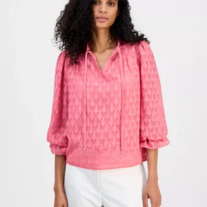 Women's Textured Tie-Neck Top