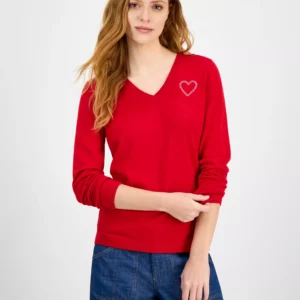 Nautica Women's Cotton Embellished-Heart Sweater