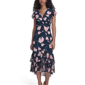 Women's V-Neck Empire Tiered Midi Dress