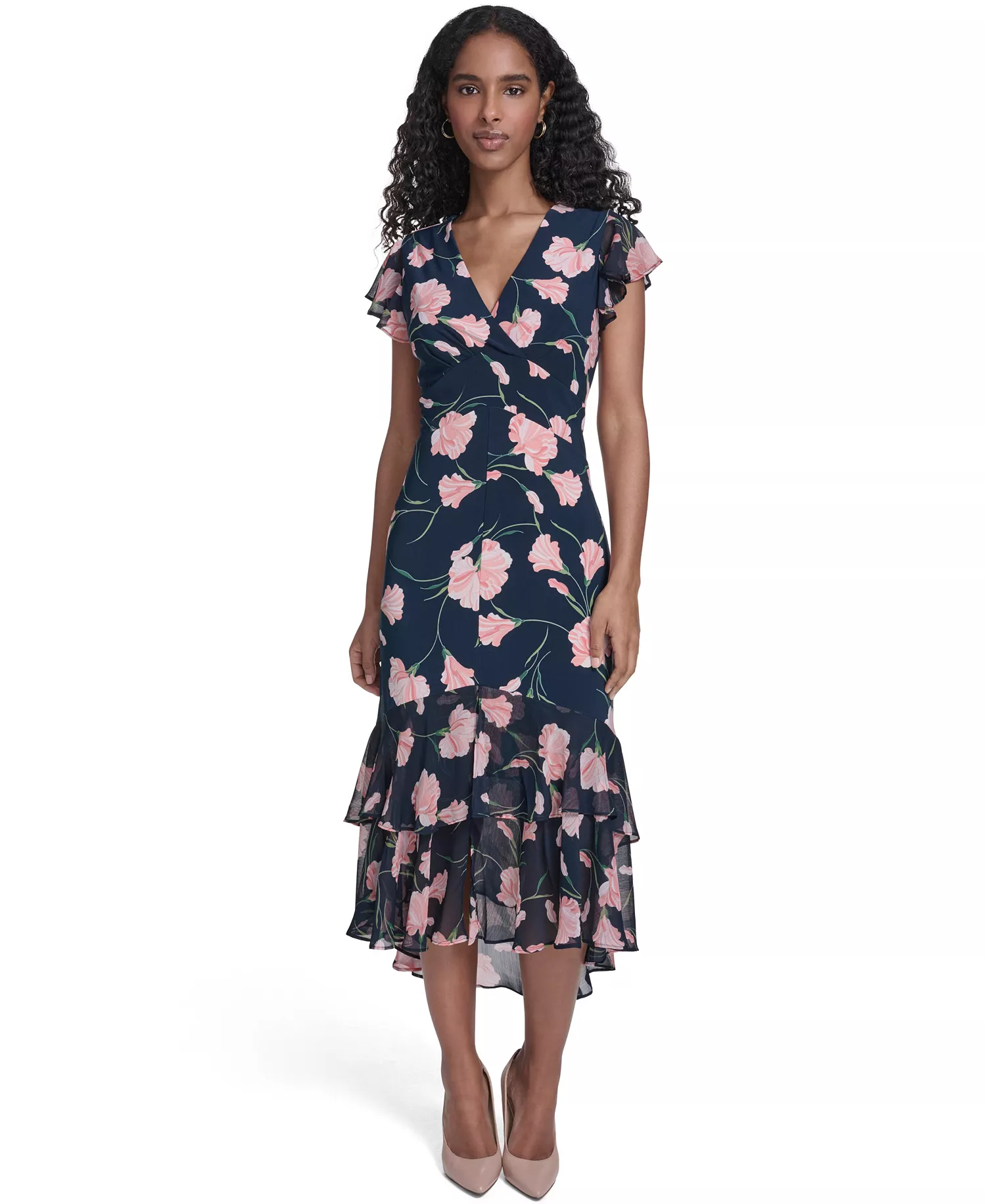 mni-7ddf666effe4c32830b3d2143e50930f Women's V-Neck Empire Tiered Midi Dress