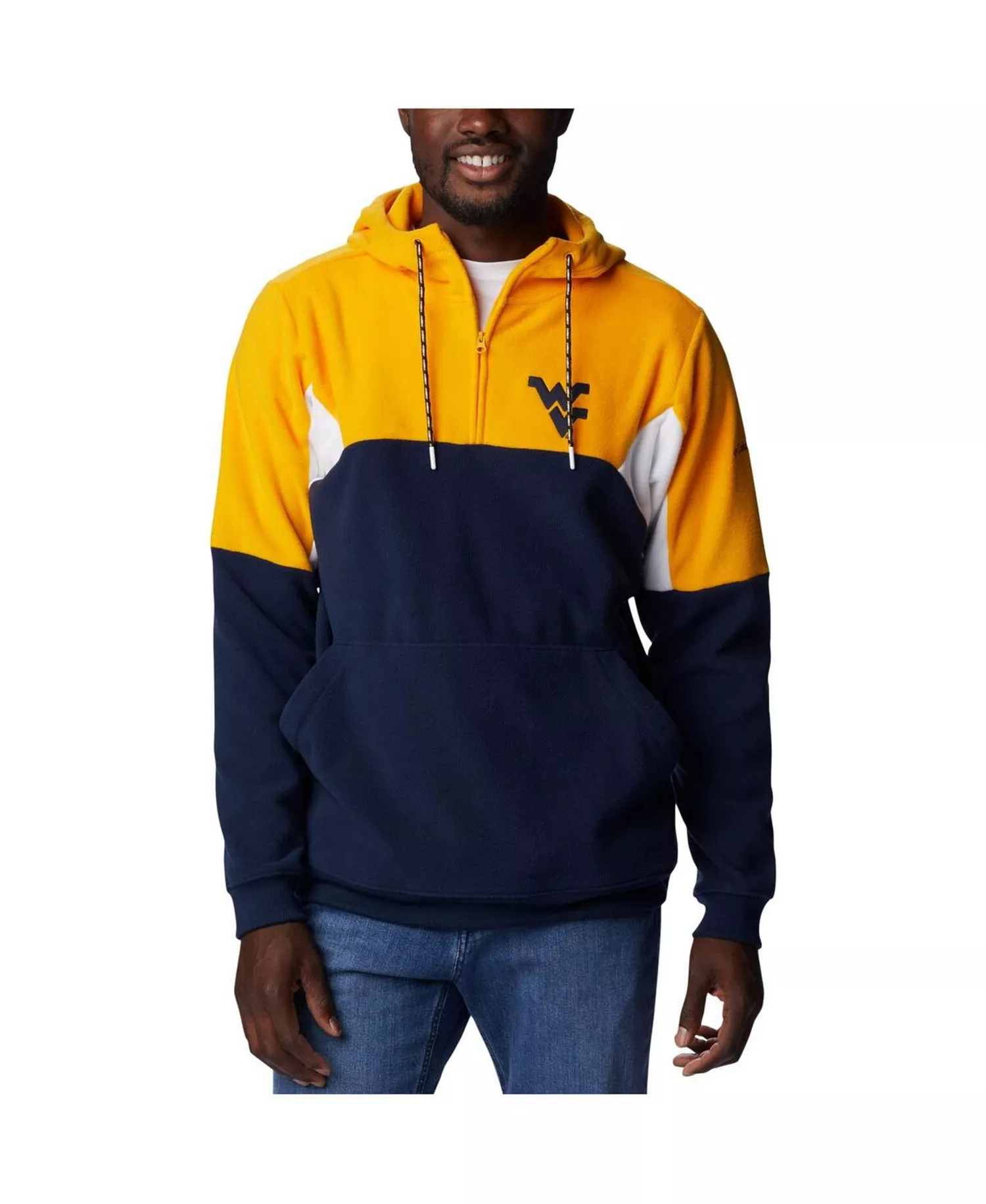 mni-7e0a52da479bb23145a8ce6d1e40845e Men's Navy West Virginia Mountaineers Lodge Quarter-Zip Hoodie