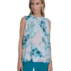 Women's Textured Ruffle Neck Top