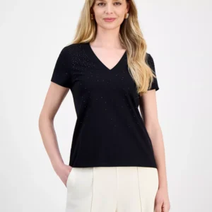 Petite Embellished V-Neck T-Shirt, Macy's Exclusive