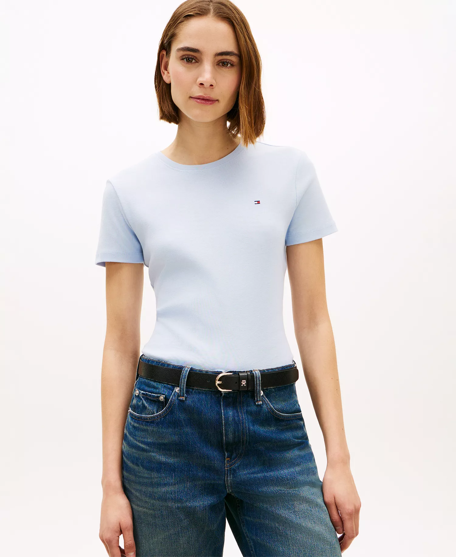 mni-7eb823b1c77c38543aebf361345793f4 Women's Rib Crew Neck Short-Sleeve Slim T-Shirt — изображение 4