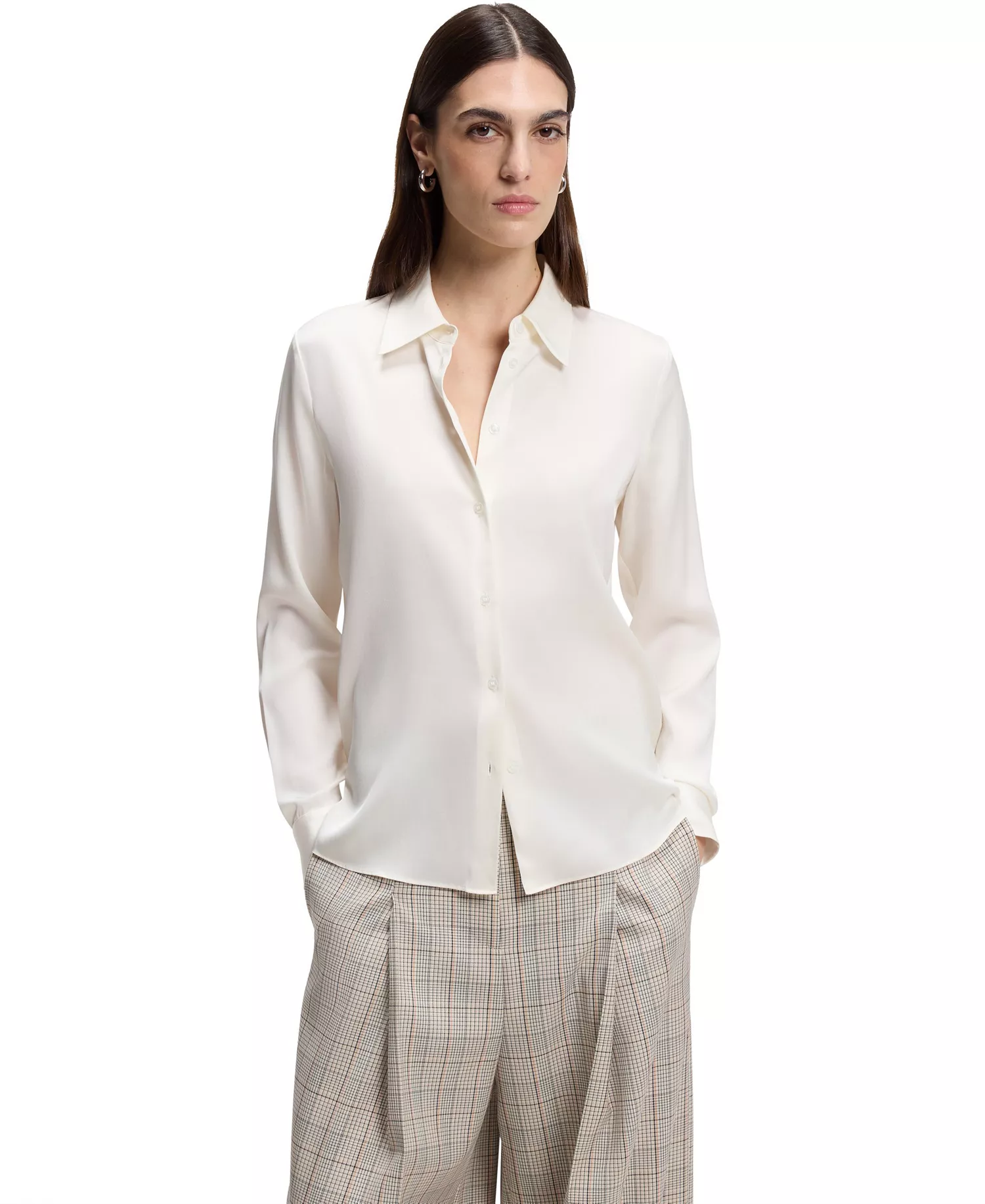 mni-7ecaf214bc9e46eeae45e232f5d6ade8 BOSS by Women's Stretch-Silk Satin Regular-Fit Blouse