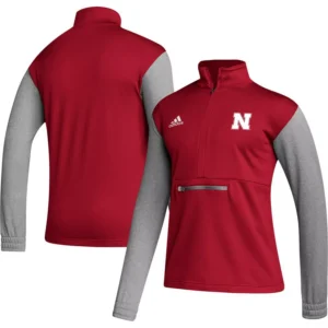 Men's Scarlet, Heathered Gray Nebraska Huskers Team AEROREADY Half-Zip Top