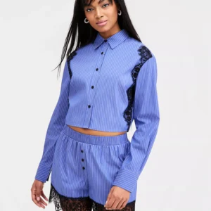 Women's Lace-Trim Cropped Shirt, Macy's Exclusive