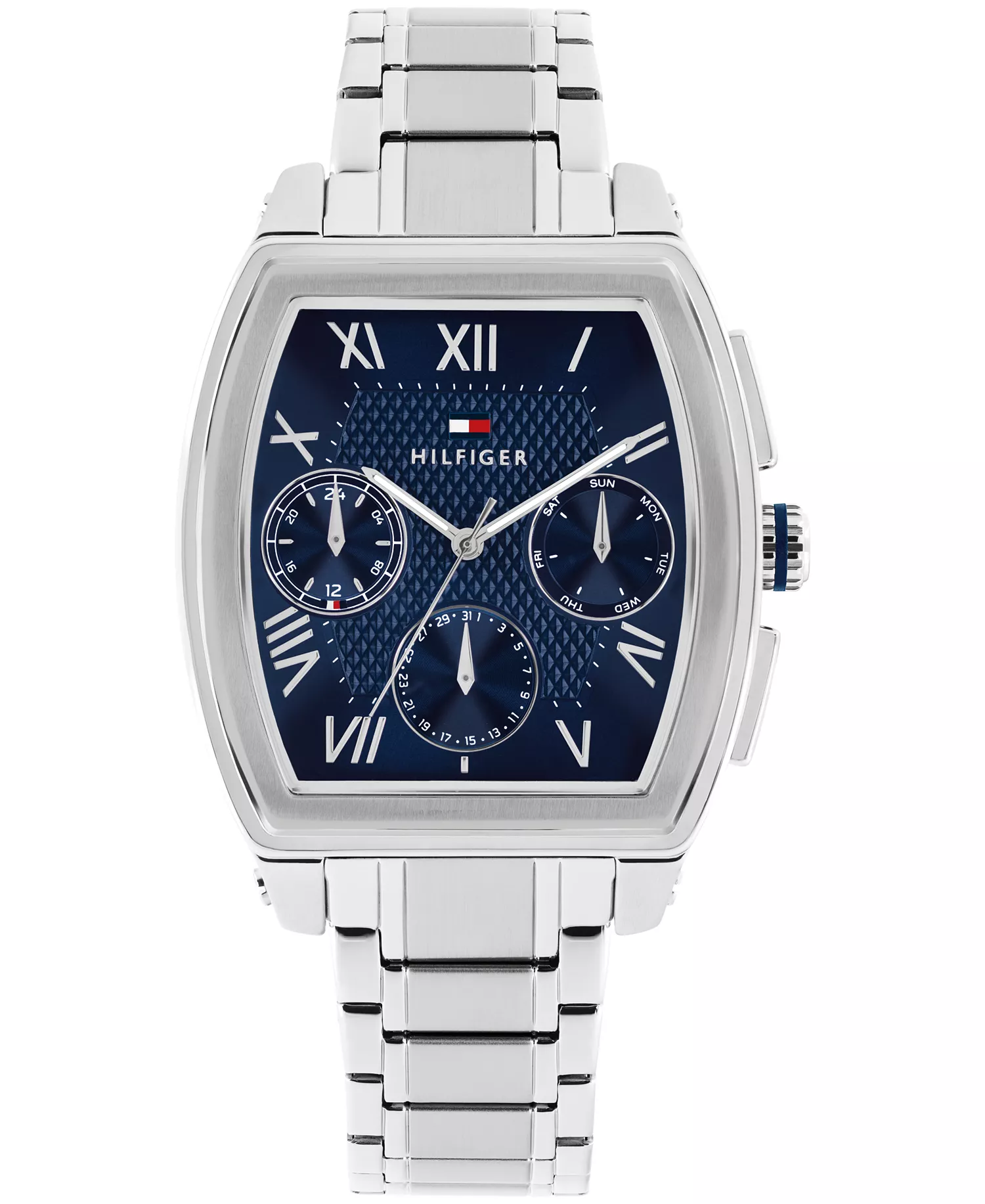 mni-7f7557600166bed1654e689e2cf9290d Men's Multifunction Silver Tone Stainless Steel Bracelet Watch, 36mm
