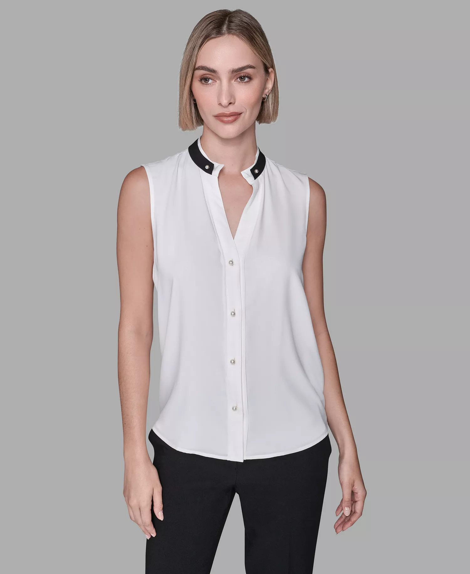 mni-7fb7887f5e25dc4c8e38ecd00c0ab04d Women's V-Neck Button Down Top