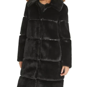 Women's Faux-Leather Trim Faux-Fur Coat