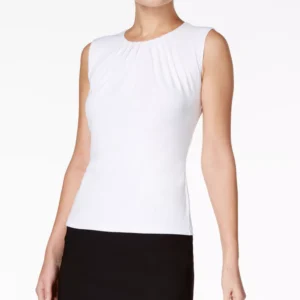 Pleat Neck Sleeveless Top, Regular and Petite Sizes