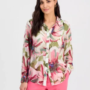 Petite Printed Long-Sleeve Blouse, Created for Macy's