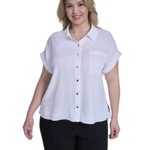 Plus Size Short-Sleeve Camp Button-Down Shirt