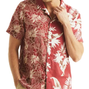 Men's Printed Tropical Button-Up Camp Shirt