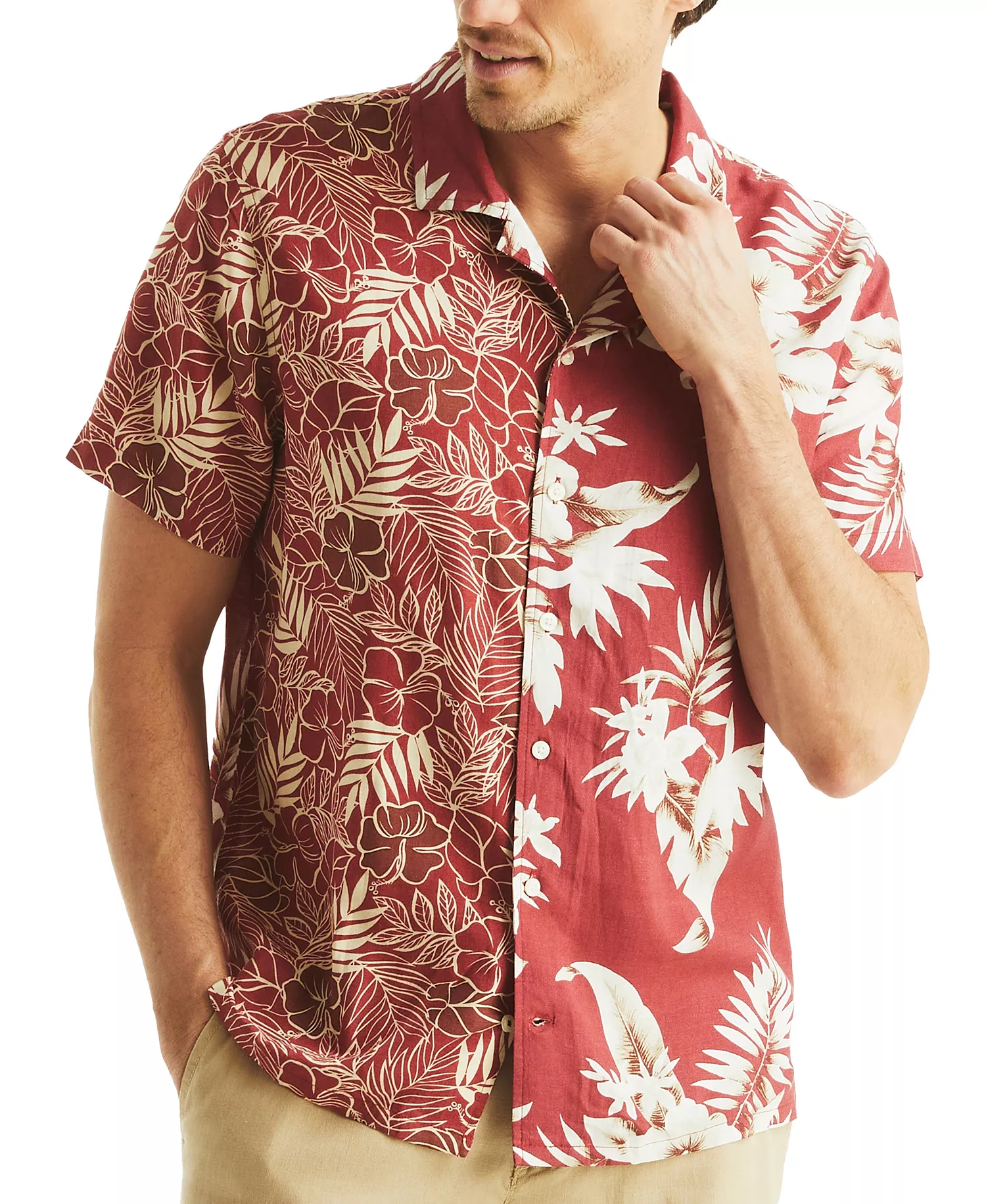 mni-816603499b8a8d996b1a099fcf0b9681 Men's Printed Tropical Button-Up Camp Shirt