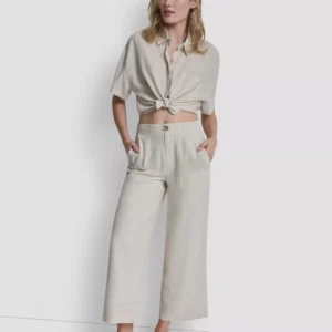 Women's Cropped Wide-Leg Linen-Blend Pants