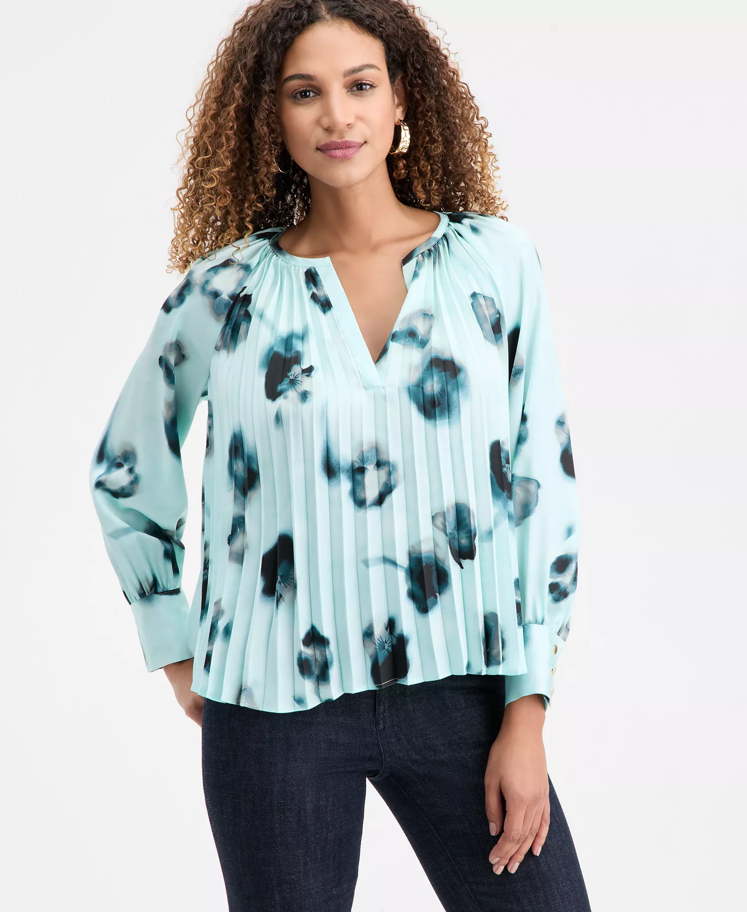 mni-81e0f30c27fd77a04b8056ebd1670a2f I.N.C. Concepts Women's Long Sleeve Printed Pleated Blouse, Macy's Exclusive