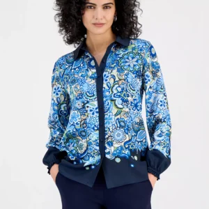 Women's Paisley Button-Front Blouse