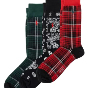 Men's 3-Pack Chopped Bandana And Plaid Socks Gift Box