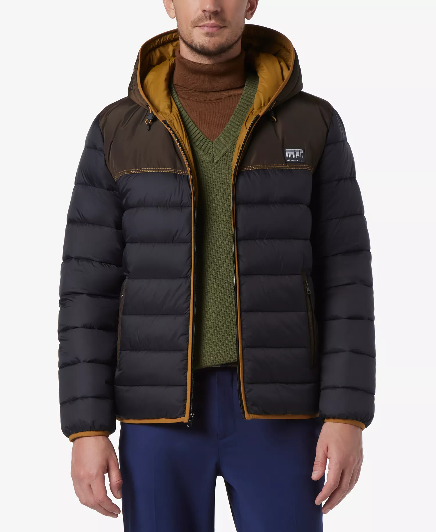 mni-85146450b80137b980b7d708040ee29d Men's Malone Mixed-Media Colorblocked Packable Hooded Jacket