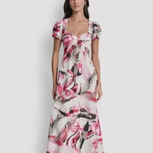 Women's Printed V-Neck Midi Dress