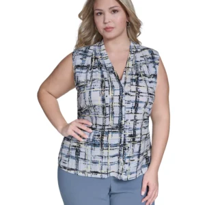 Plus Size Printed Sleeveless V-Neck Top