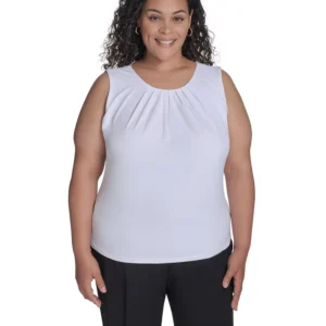 Plus Size Sleeveless Pleat-Neck Top