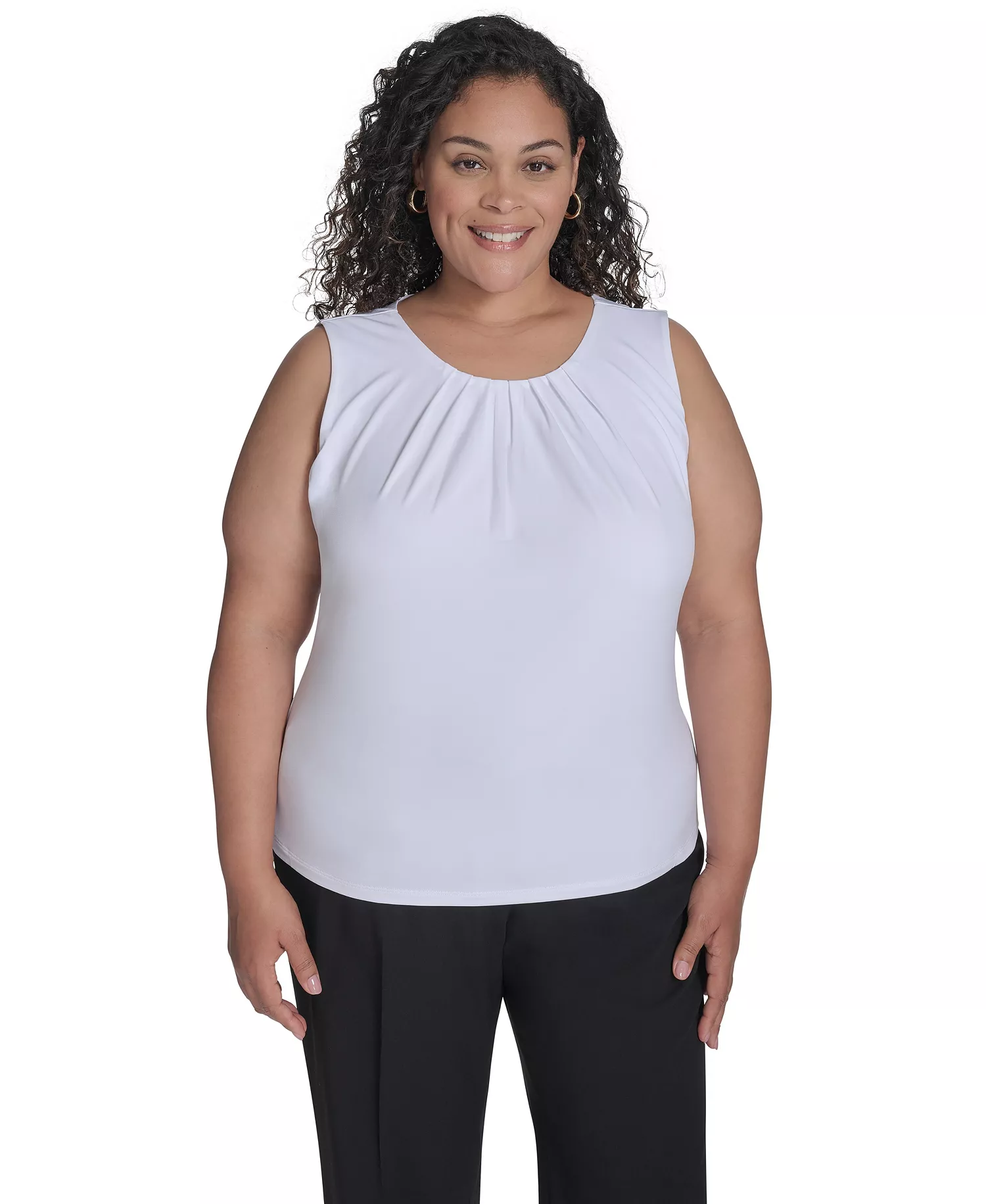 mni-8728cd0e906181f4d2499c7a43d4bb3b Plus Size Sleeveless Pleat-Neck Top