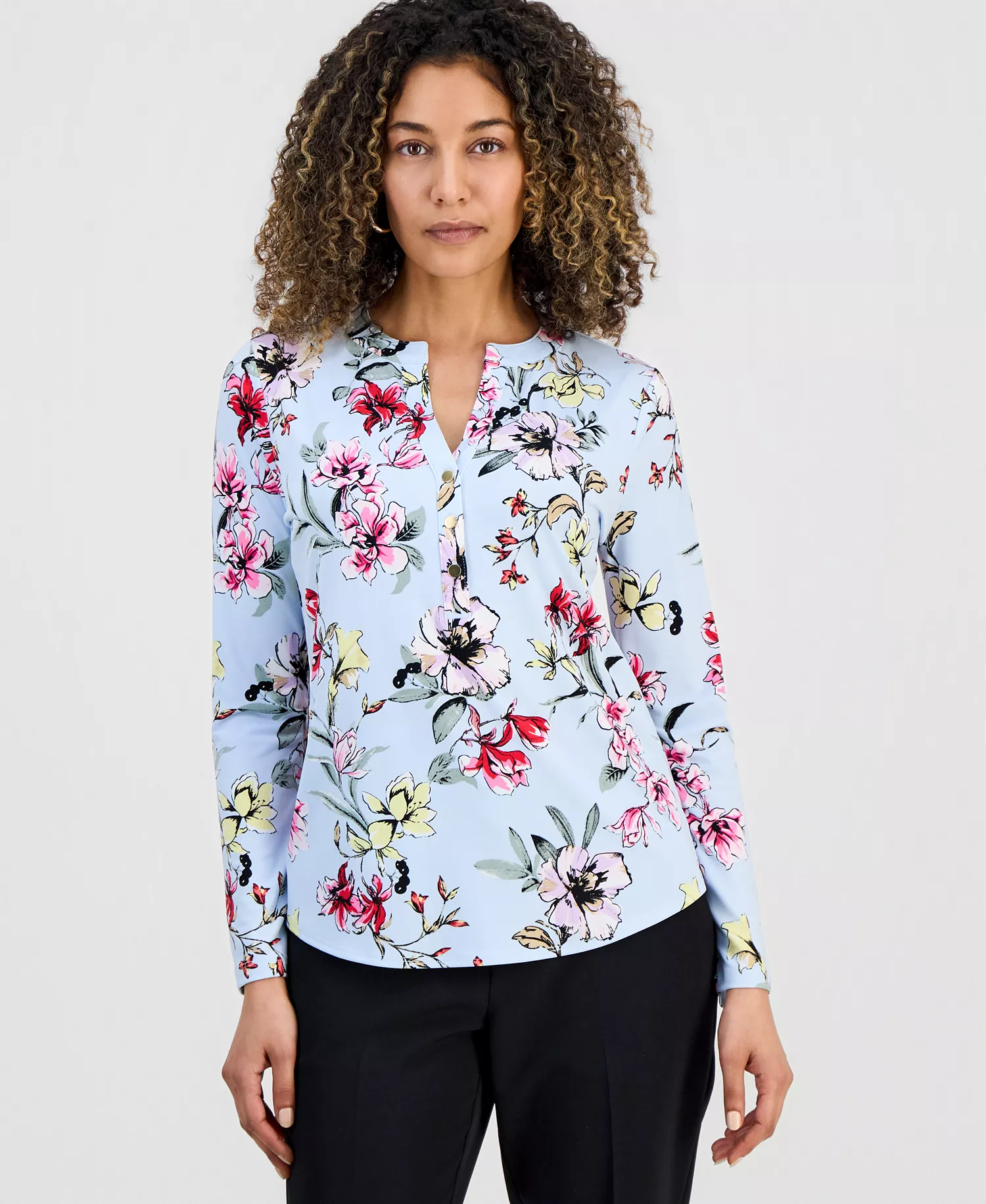mni-880d5dbae48365c73cf05ee4cde732c4 Petite Floral-Print Henley Top, Macy's Exclusive