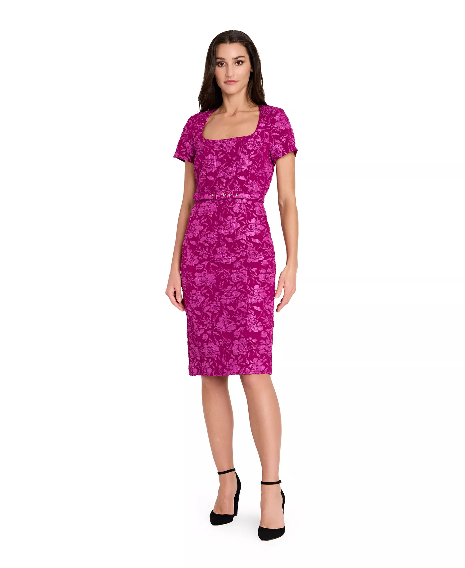 mni-8882dbfe0b8060ebdc64bcb5ea594205 Petite Puff Jacquard Cap Sleeve Dress