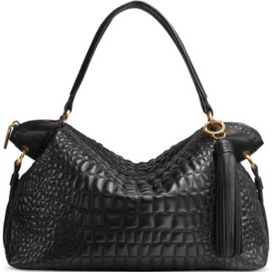 Glenwood Quilted Croc Top Handle Satchel with Tassel Detail