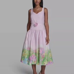 Women's Drop Waist Border Hem Midi Dress