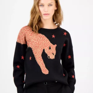 Women's Star-Print Cheetah Graphic Sweater