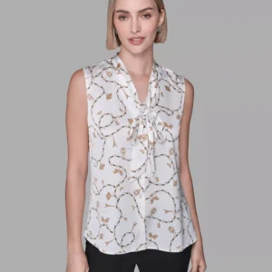 Women's V-Neck Button Down Front Printed Top