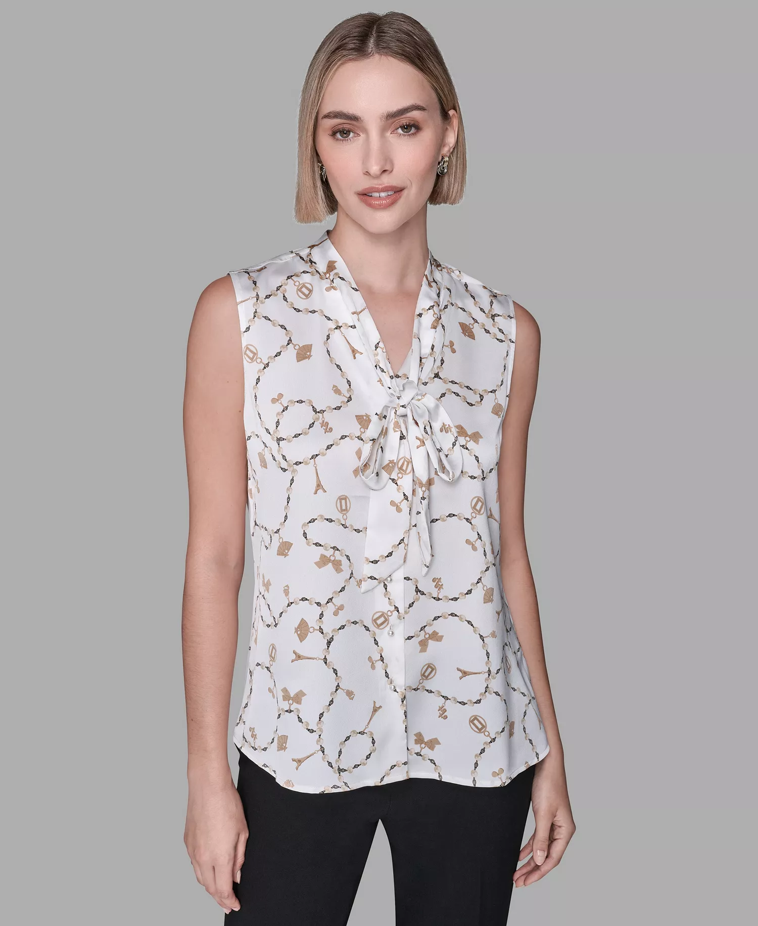 mni-8b963bc82a4f7726279a0a98003a73c9 Women's V-Neck Button Down Front Printed Top