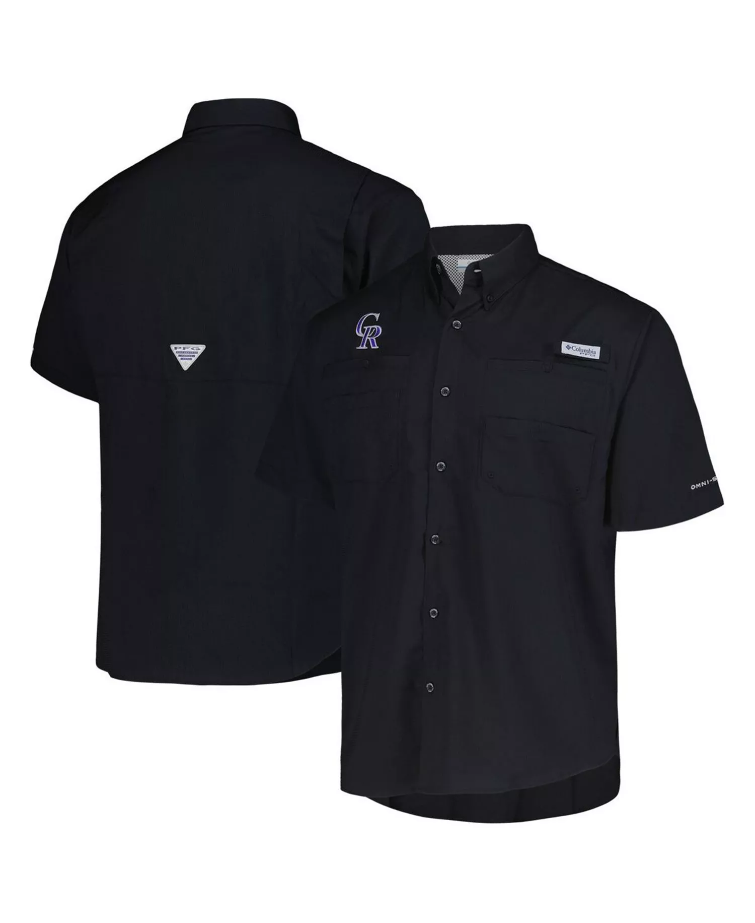 mni-8be4f8f66460419108fdd79ddf33cbd6 Men's Black Colorado Rockies Tamiami Omni-Shade Button-Down Shirt