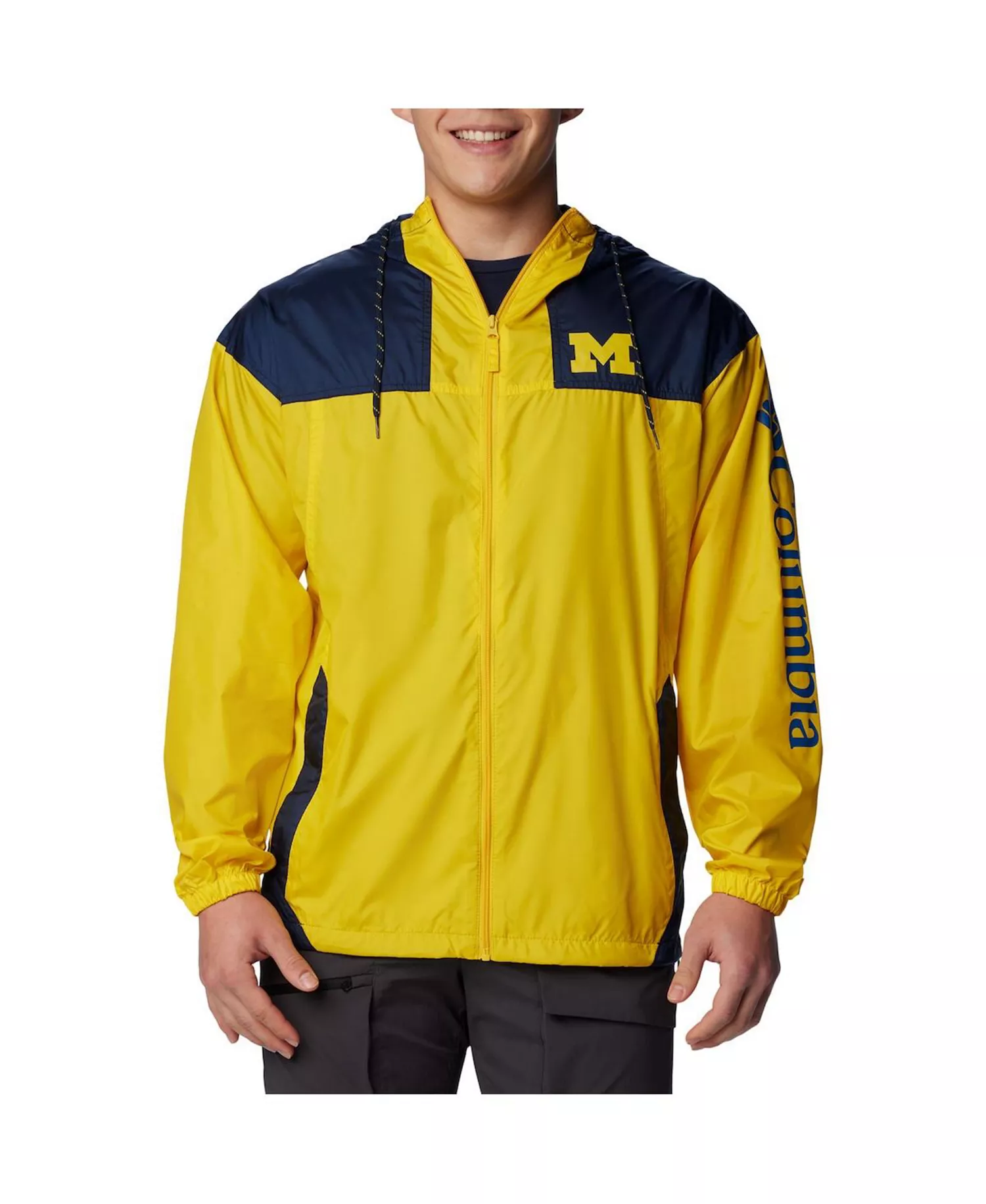 mni-8c4d3eb2a755e4776c2766123eec75cd Men's Maize Michigan Wolverines Flash Challenger Omni-Shade Full-Zip Windbreaker Hoodie Jacket