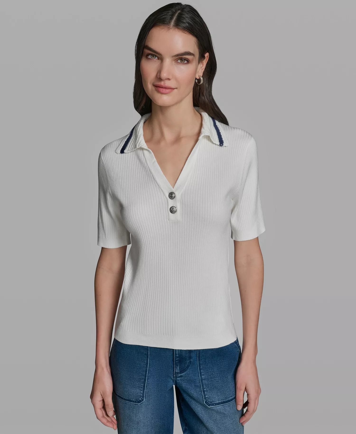 mni-8d248b4b2e1cc6270782792d1c55a0cc Women's Short-Sleeve Collared Sweater