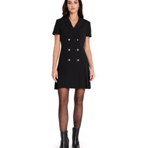 Women's Double Breasted Pleat Hem Short-Sleeve Coat Dress