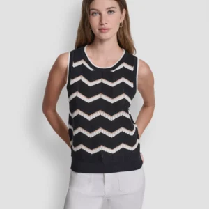 Women's Sleeveless Crew Neck Stripe Sweater