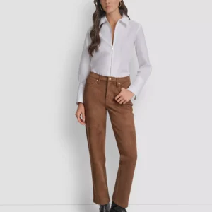 Women's Mid Rise Straight Suede Pants