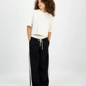 Petite Drawstring-Waist Side-Stripe Wide-Leg Pants, Macy's Exclusive