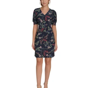 Women's Puffed-Sleeve Floral Shift Dress